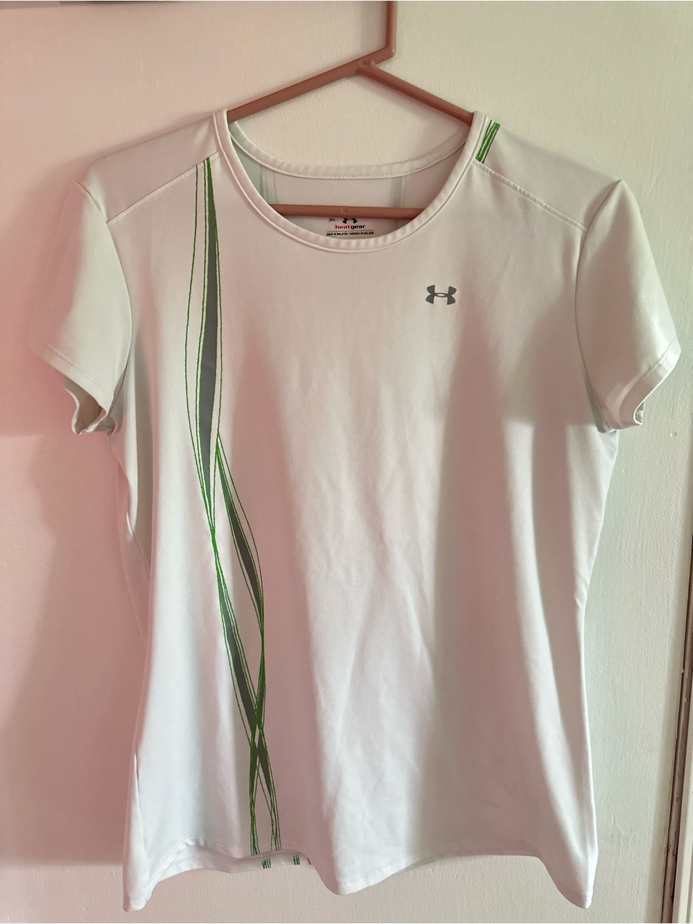 Under Armour White Tee with Green Stripe Detail